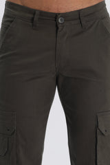 Pantalon cargo long en coton mélangé vert olive