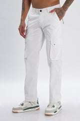 Pantalon cargo long en coton mélangé blanc