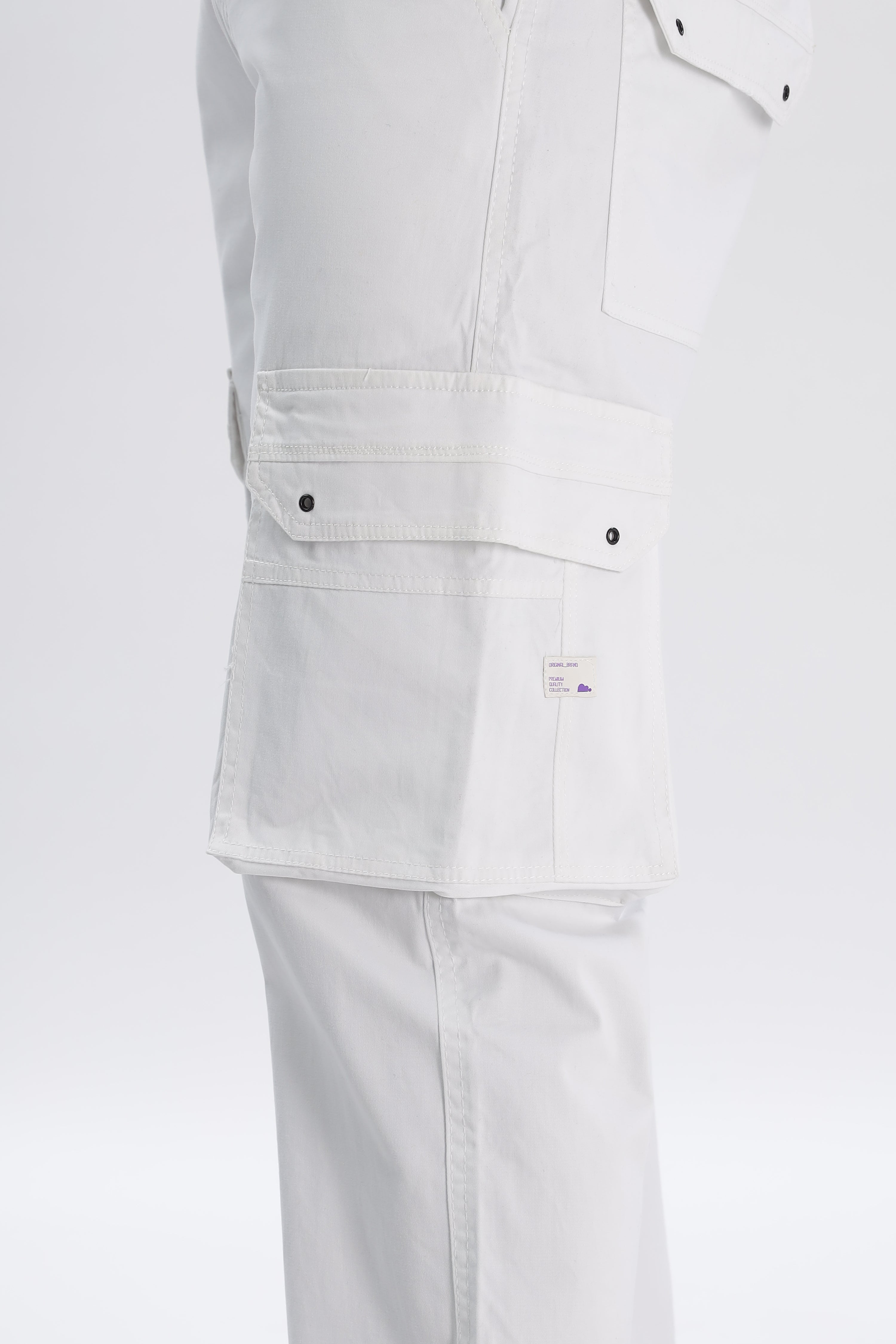 Pantalon cargo long en coton mélangé blanc