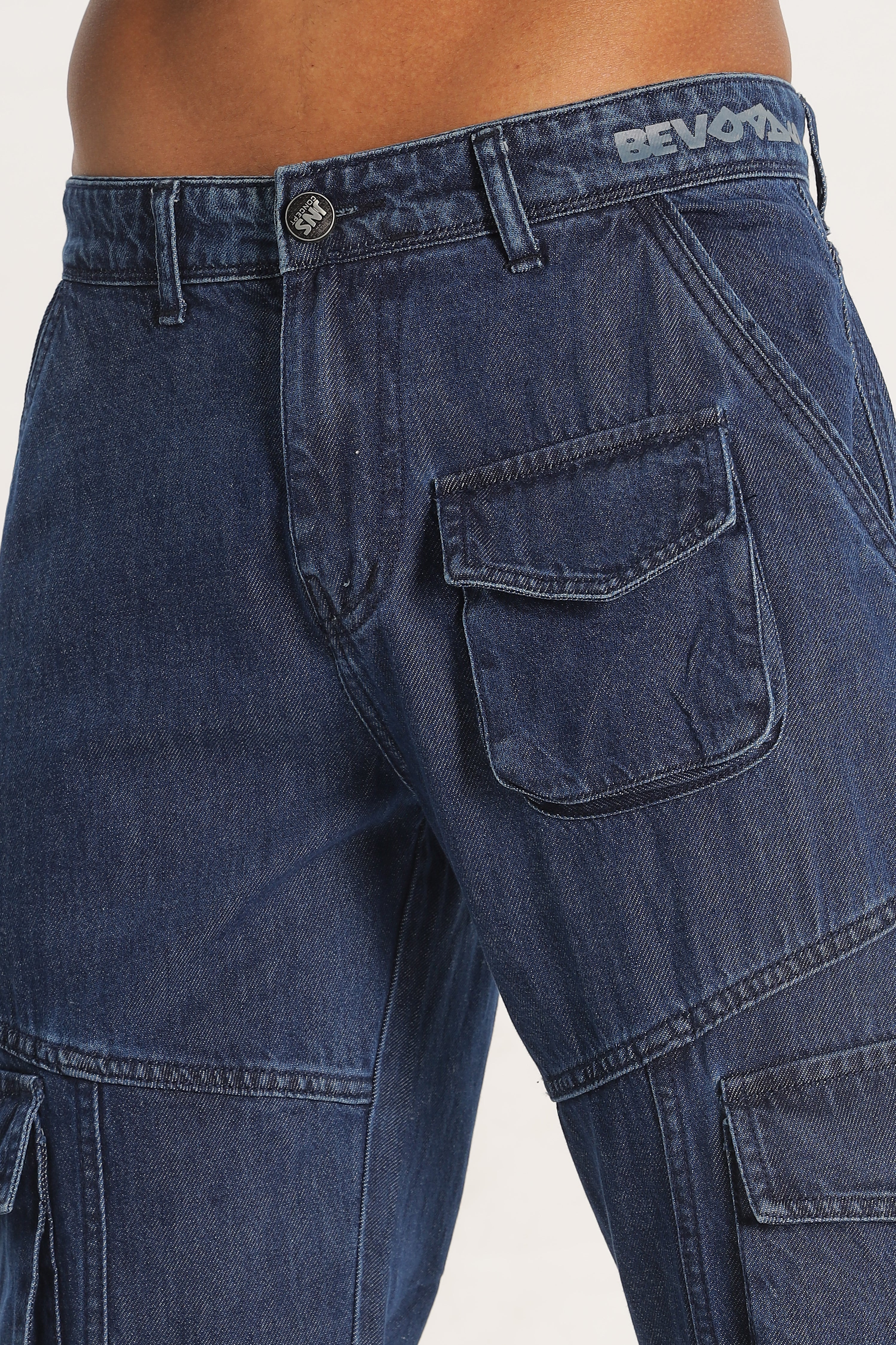 Blue Full Length Baggy Denim Cargo Pant