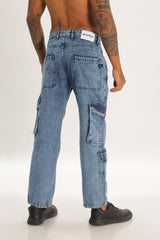 Light Blue Full Length Baggy Denim Cargo Pant