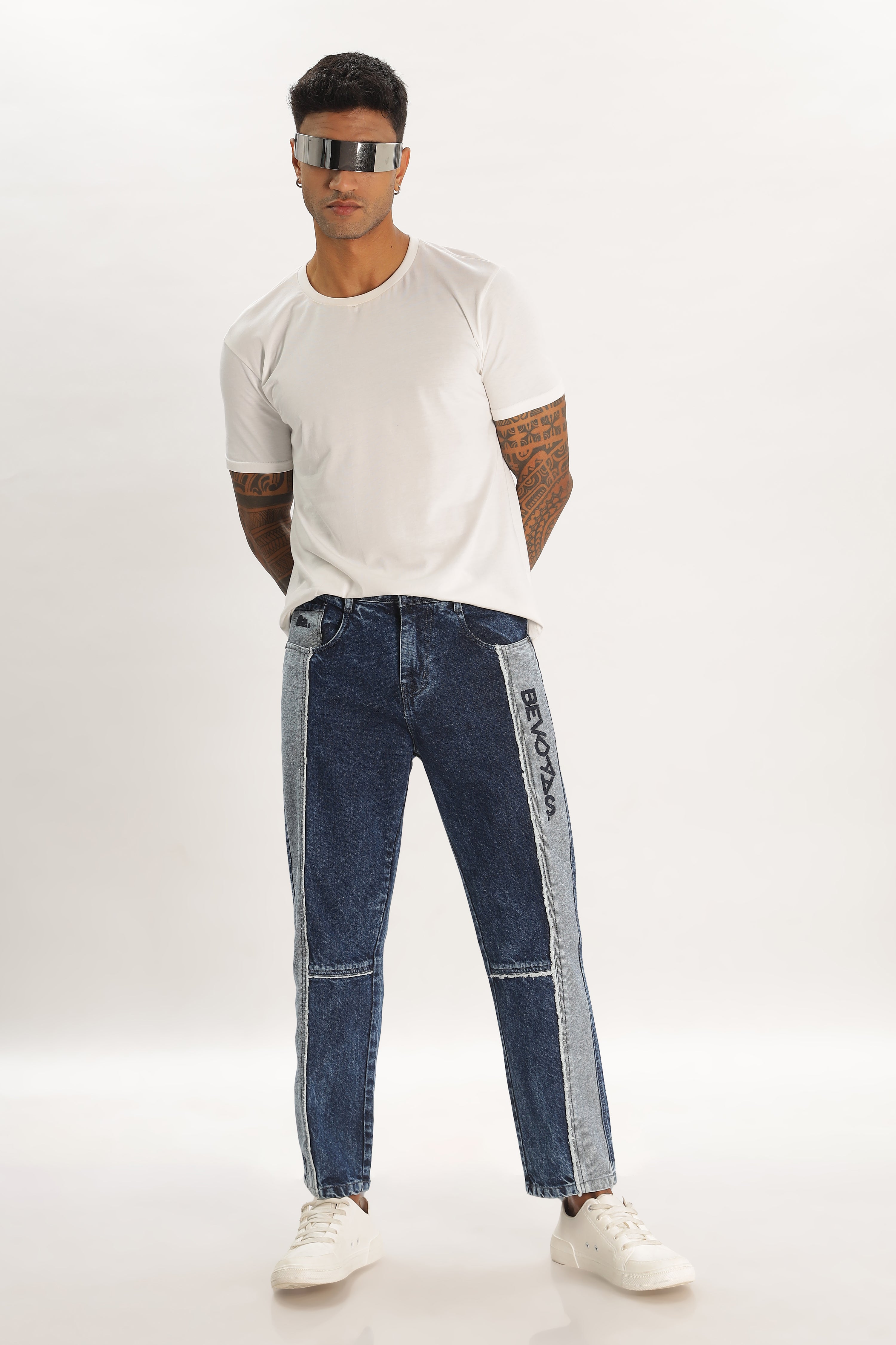 Pantalon cargo en denim bleu ciel pour homme