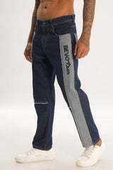 Pantalon cargo en denim bleu longueur baggy pour hommes