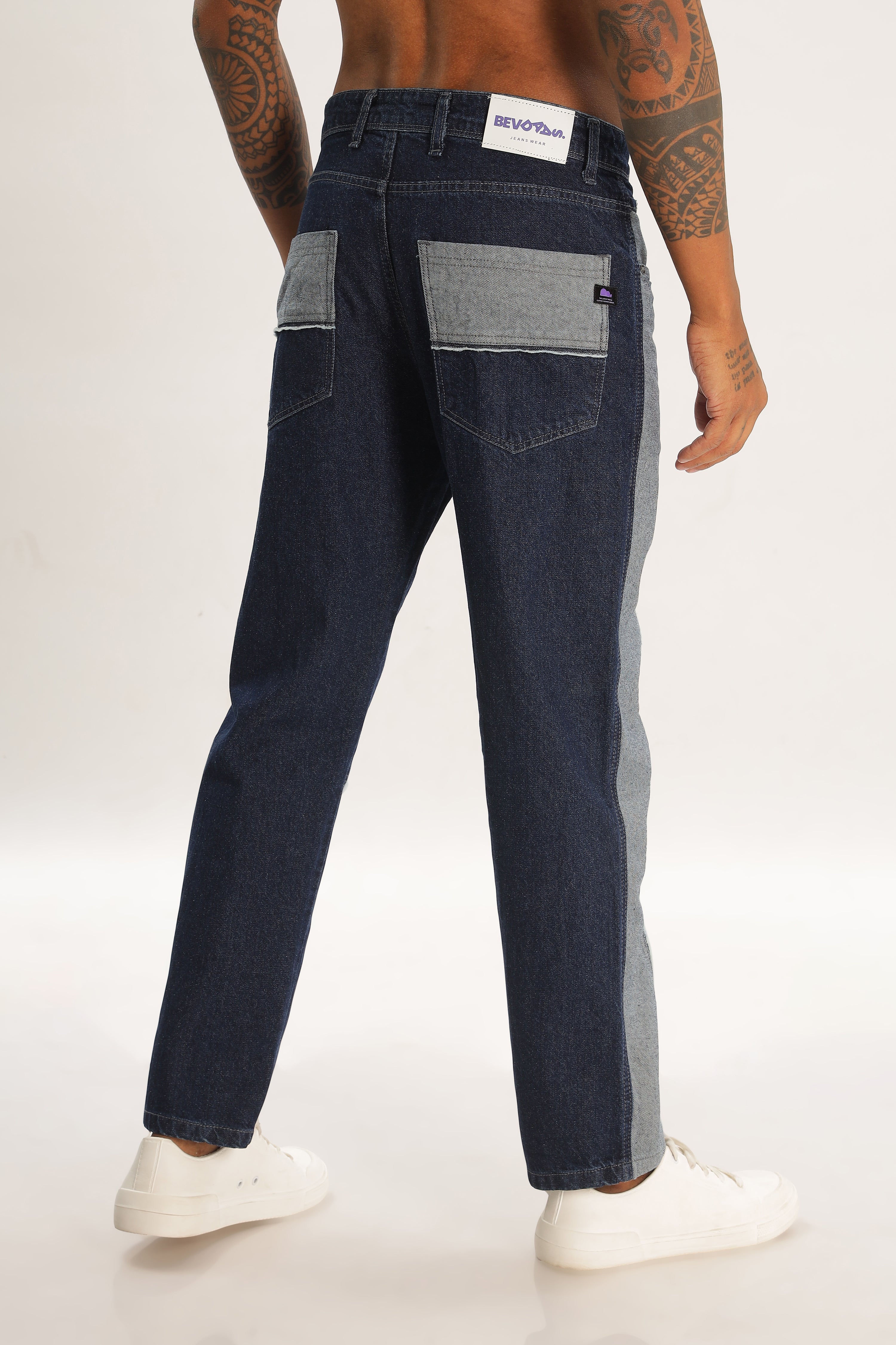 Pantalon cargo en denim bleu longueur baggy pour hommes