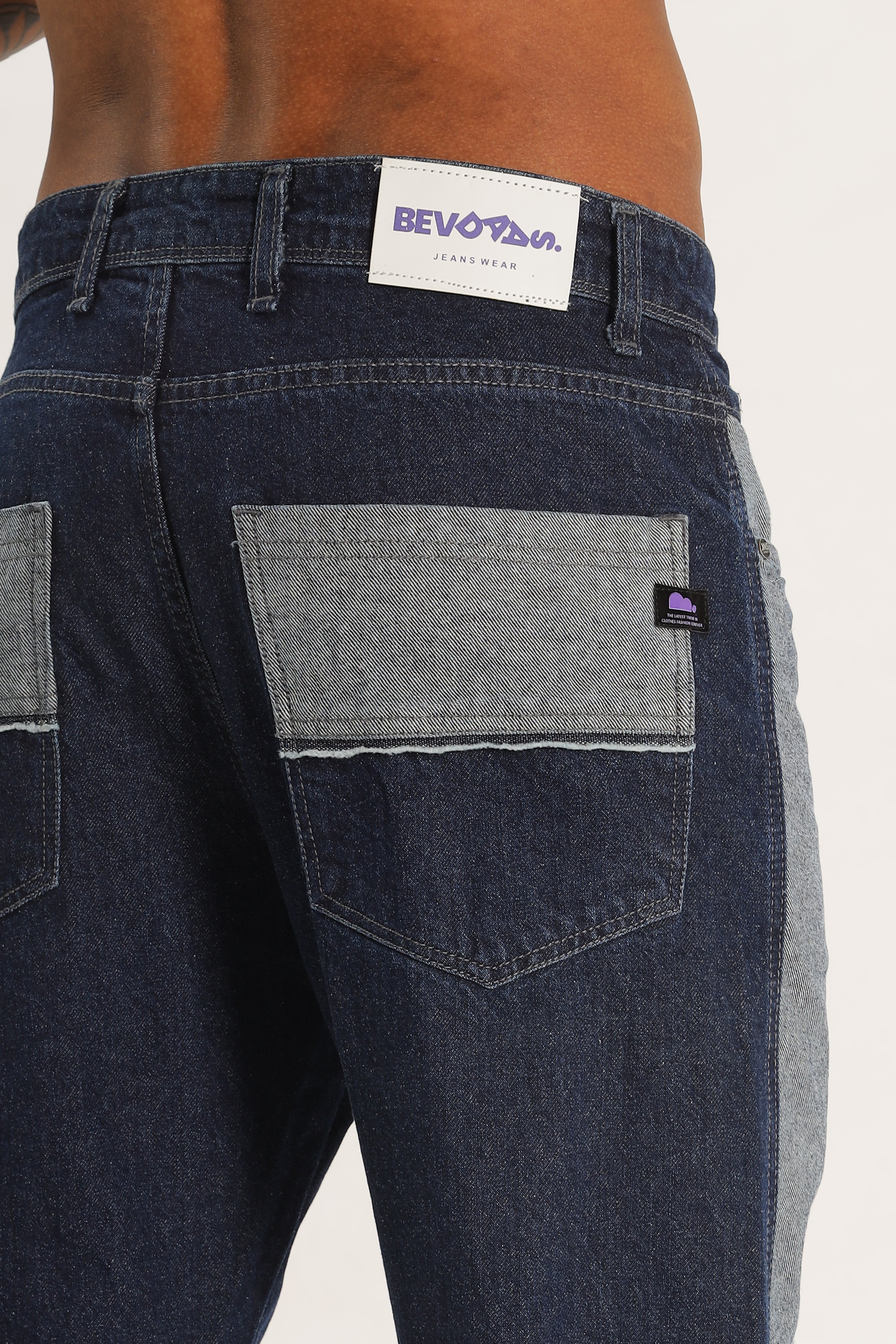 Pantalon cargo en denim bleu longueur baggy pour hommes