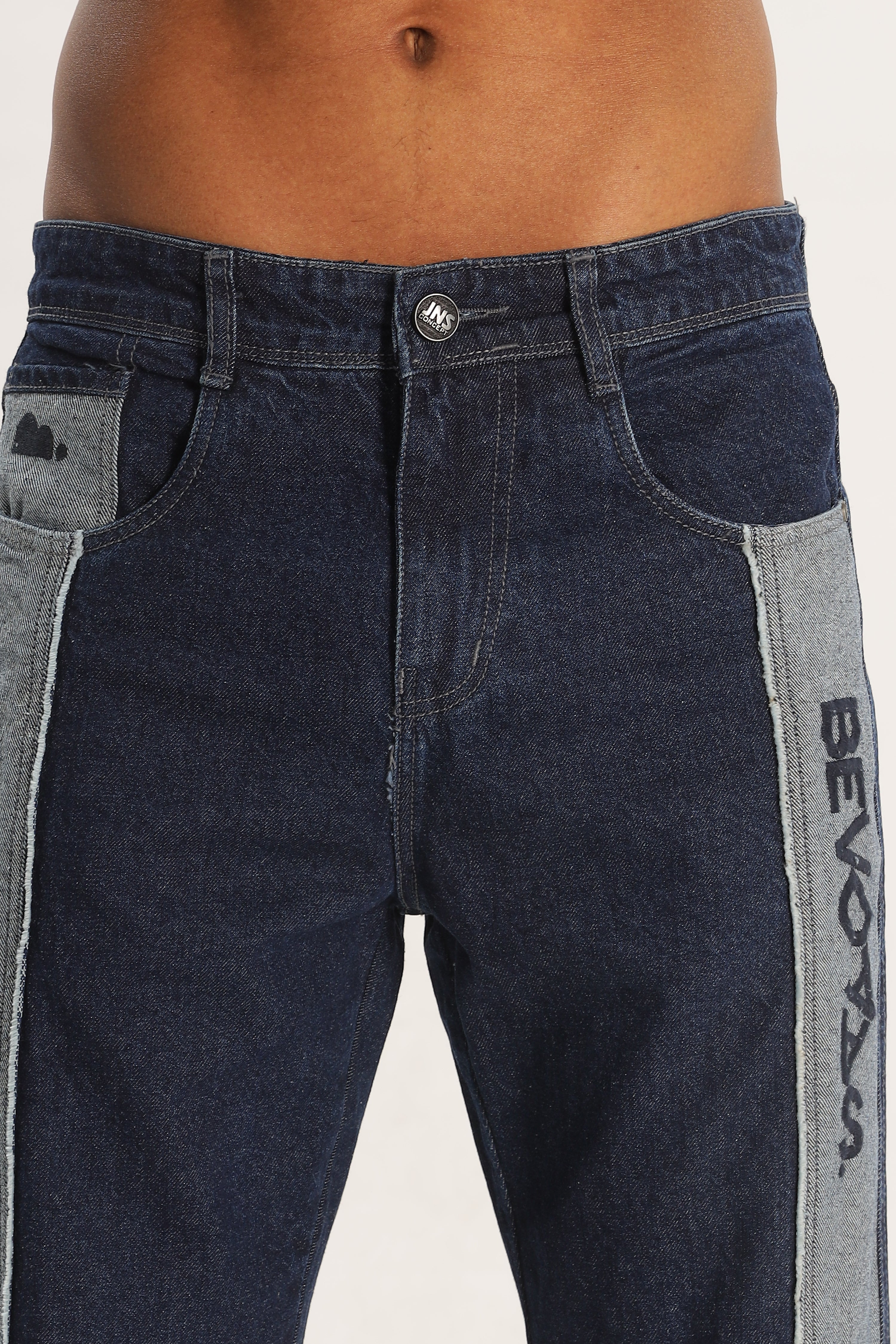 Pantalon cargo en denim bleu longueur baggy pour hommes