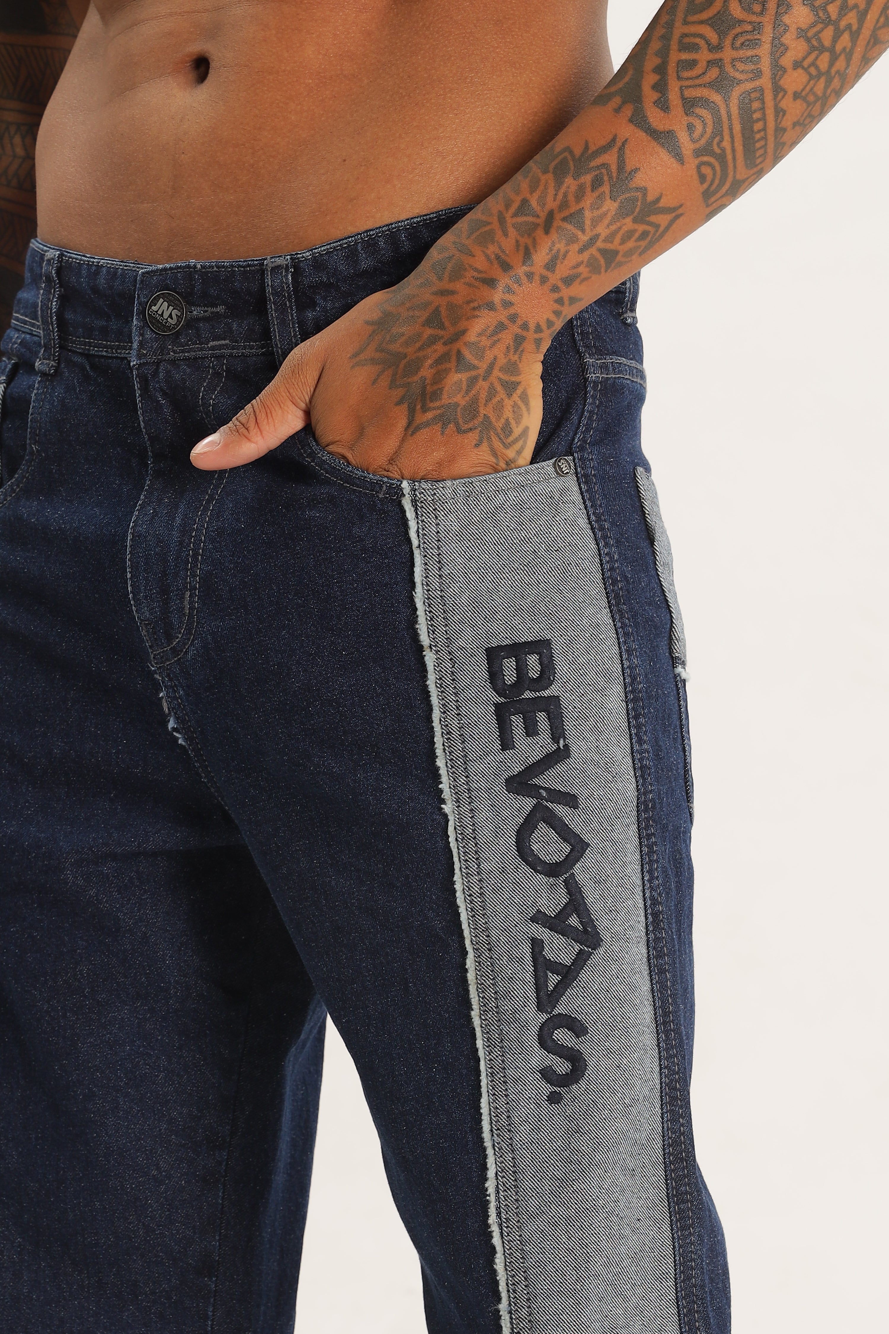 Pantalon cargo en denim bleu longueur baggy pour hommes