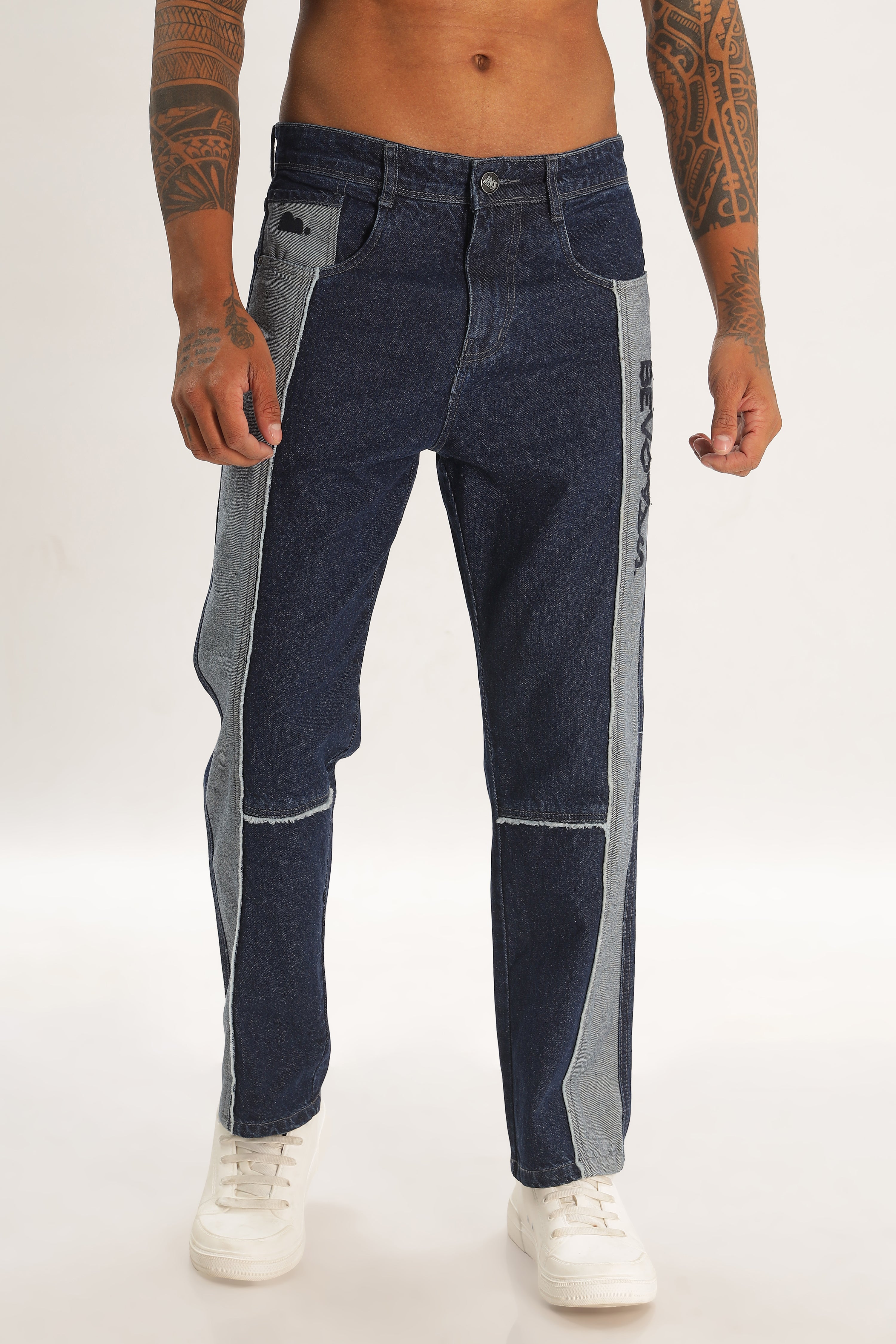 Pantalon cargo en denim bleu longueur baggy pour hommes