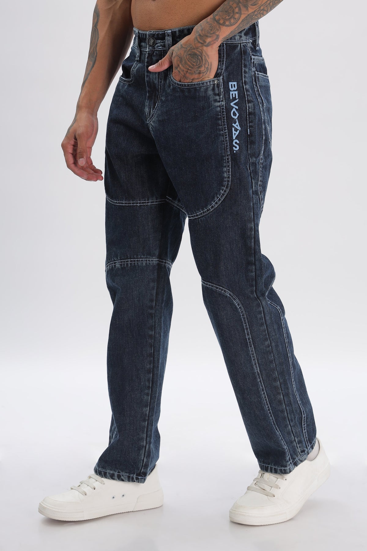 Pantalon cargo en denim bleu ciel pour homme