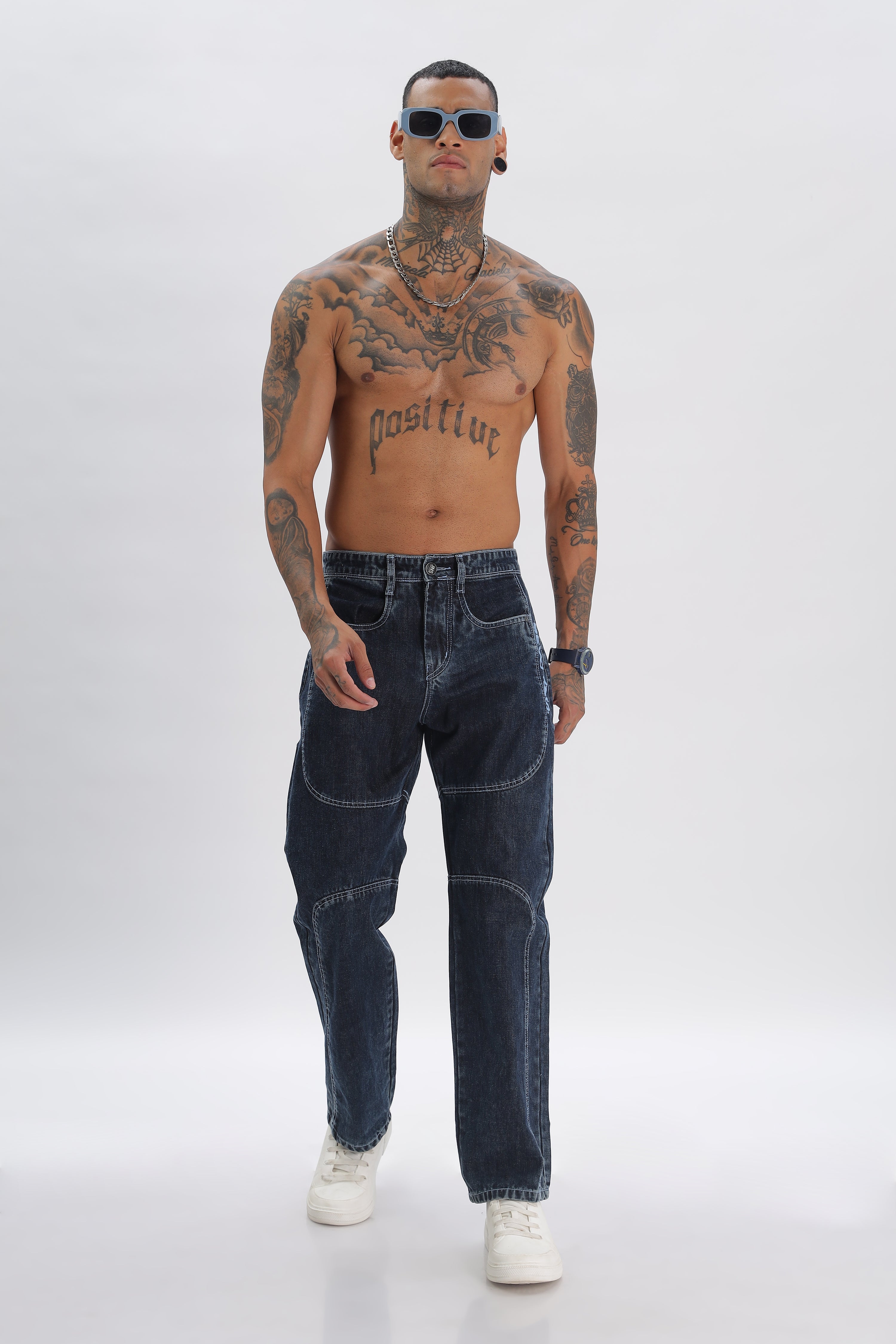 Pantalon cargo en denim bleu ciel pour homme