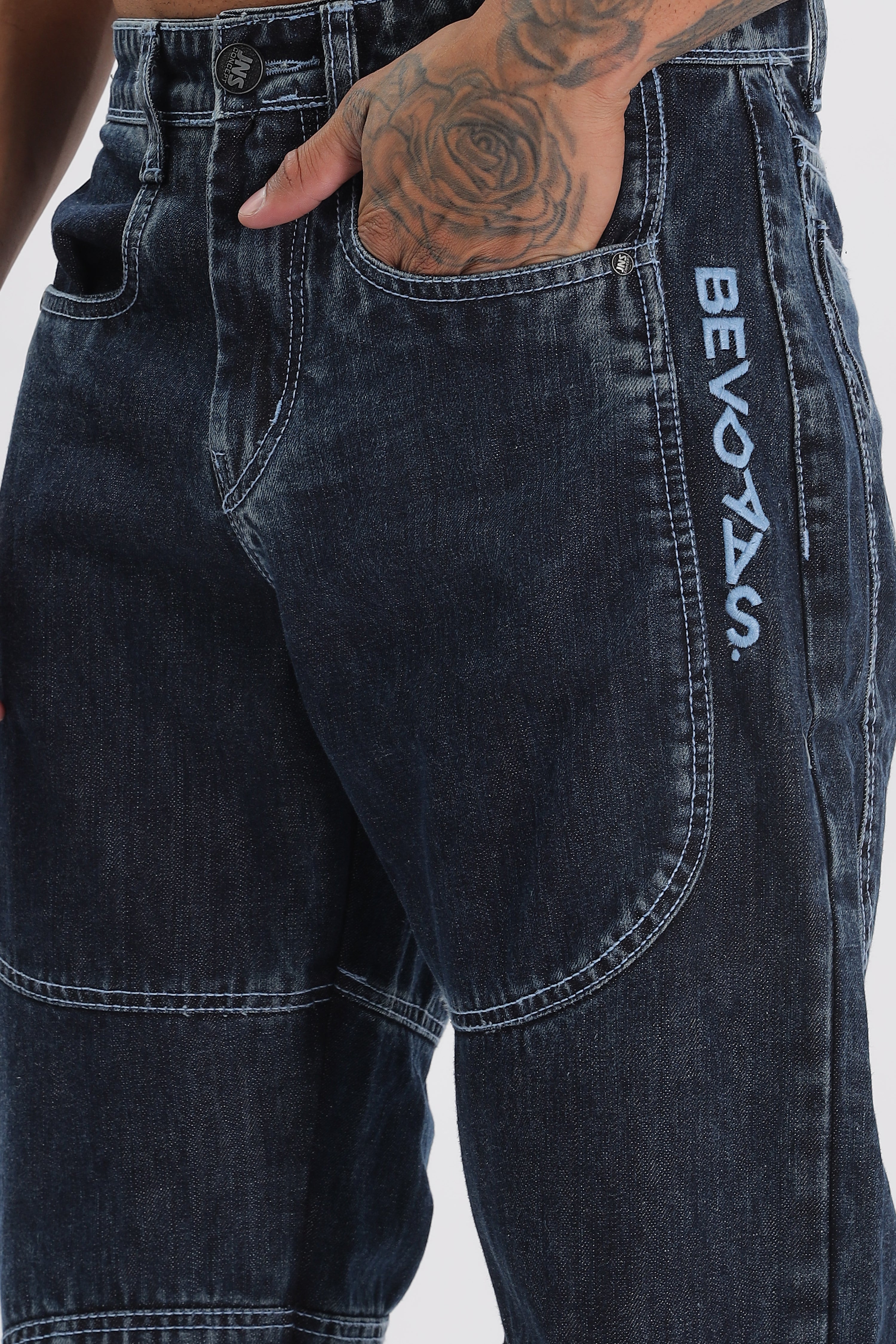 Pantalon cargo en denim bleu ciel pour homme