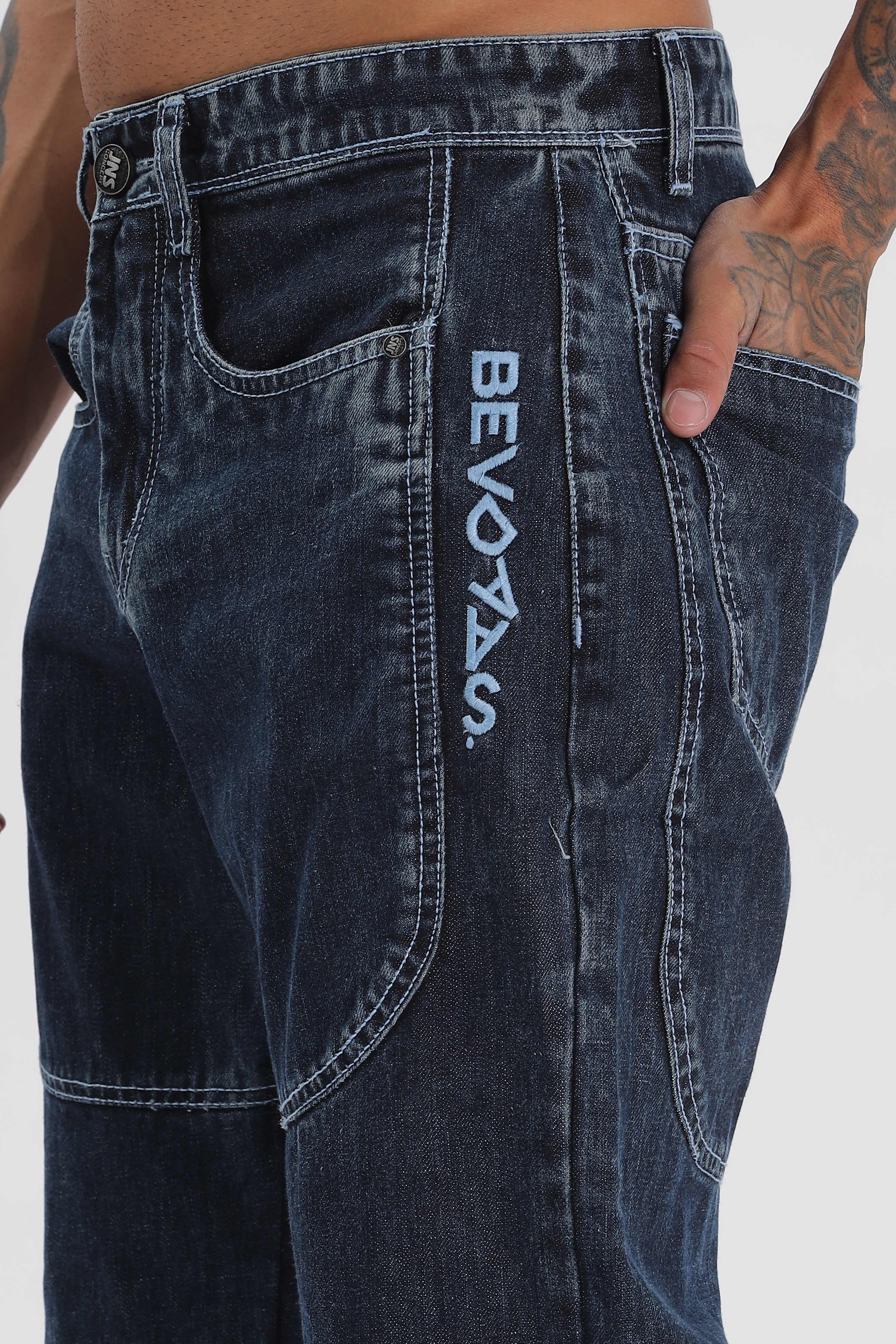 Pantalon cargo en denim bleu ciel pour homme