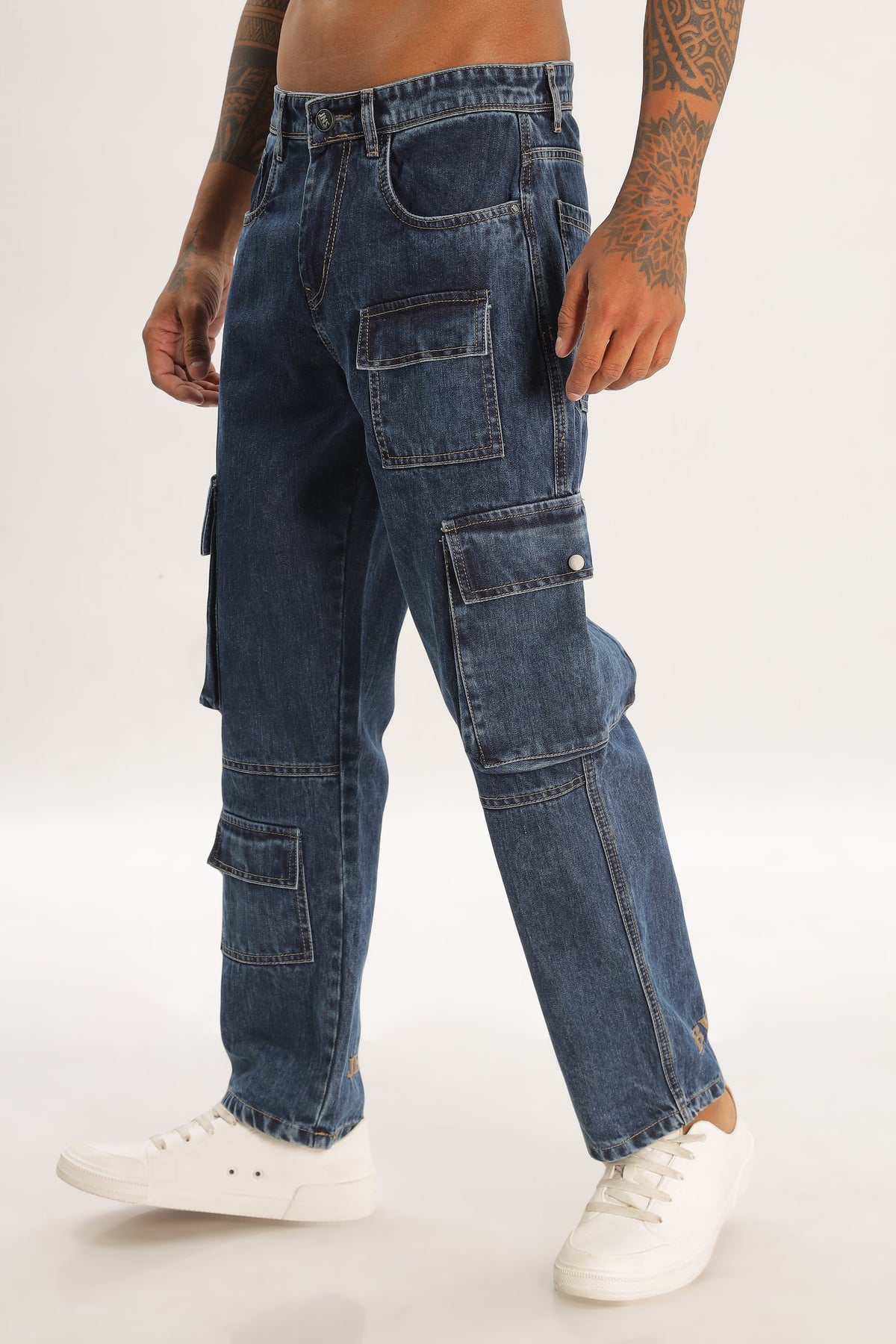 Light Blue Full Length Baggy Denim Cargo Pants