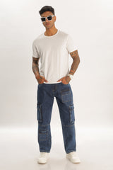 Light Blue Full Length Baggy Denim Cargo Pants