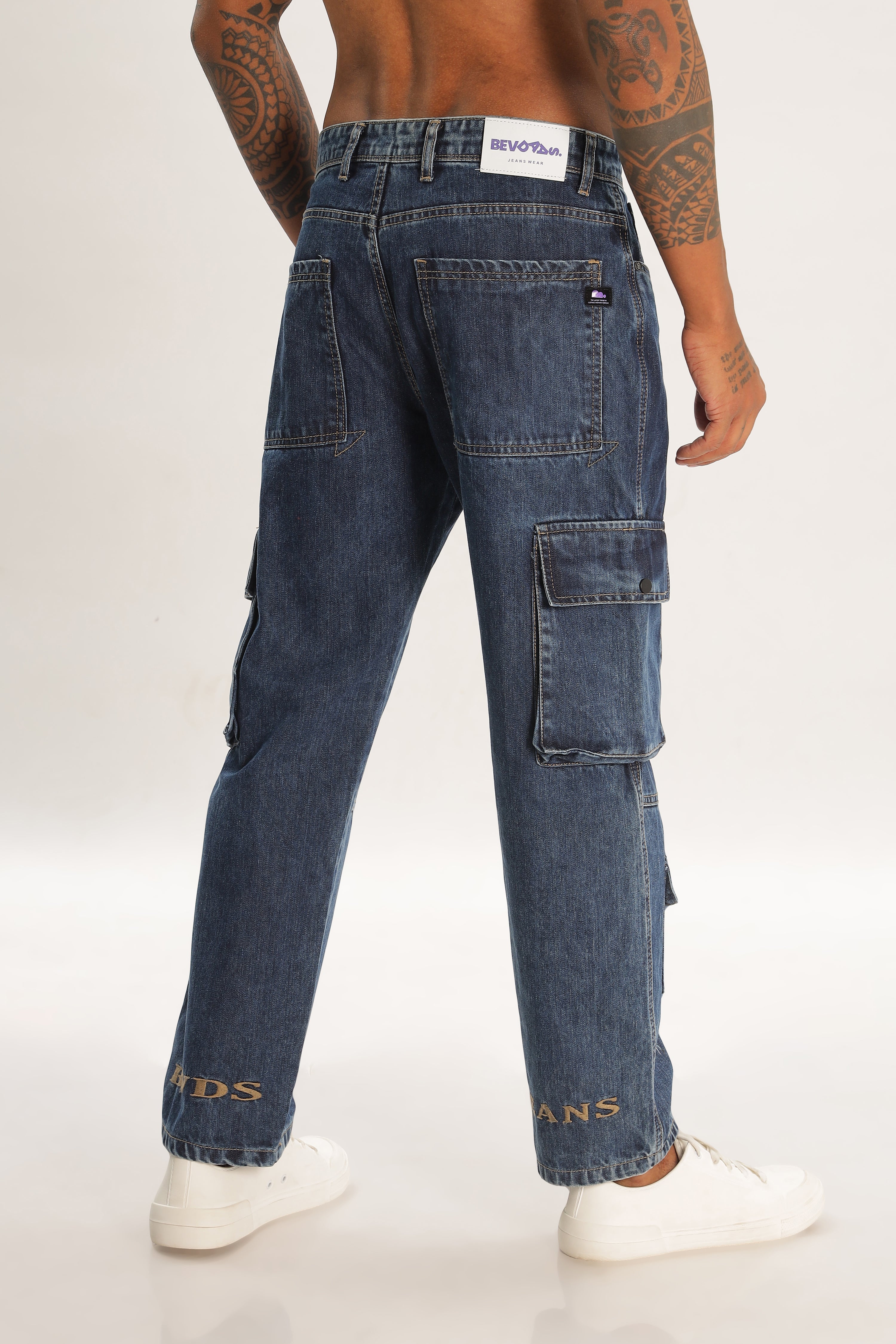 Light Blue Full Length Baggy Denim Cargo Pants