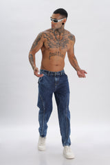 Sky Blue Full Length Baggy Denim Cargo Pants