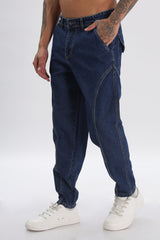 Pantalon cargo en denim bleu longueur baggy pour hommes