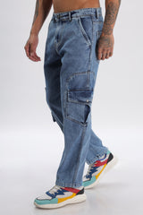 Light Blue Full Length Baggy Denim Cargo Pants