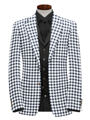 White Men's Two Button Dress Party Checks Print Suit Jacket Notched Lapel Slim Fit Stylish Blazer