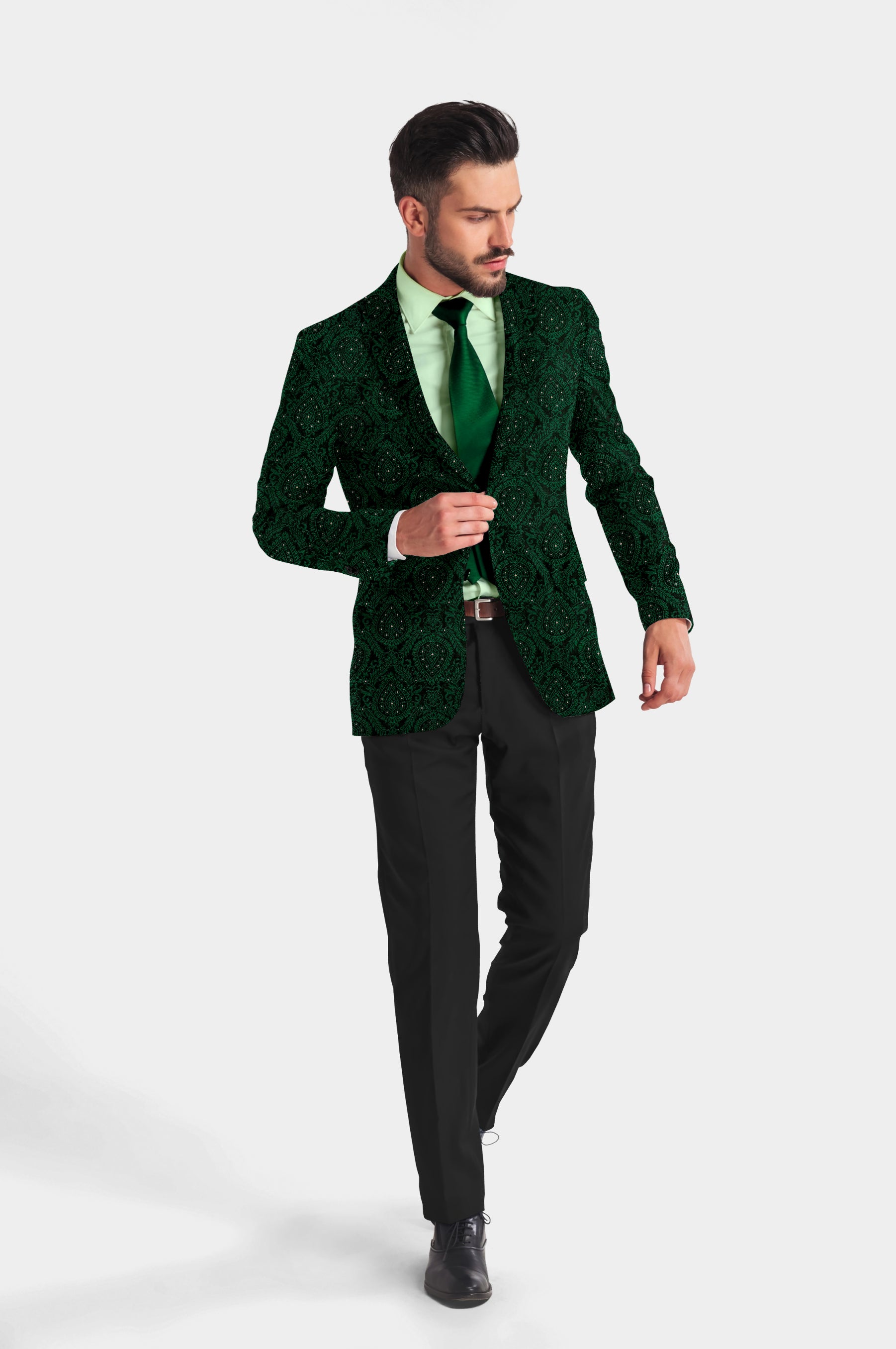 Bottle Green Men's Party Embroidery Suit Jacket Slim Fit Blazer