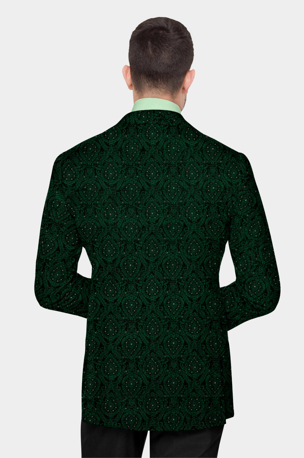 Bottle Green Men's Party Embroidery Suit Jacket Slim Fit Blazer