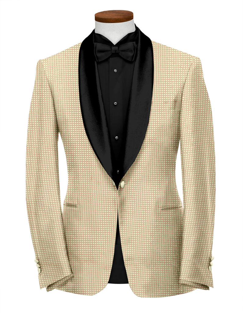 Beige Men's Party Checks Suit Jacket Slim Fit Blazer
