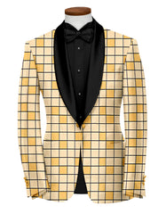 Orange Yellow Men's Party Checks Suit Jacket Slim Fit Blazer