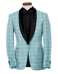 Dark Pastel Blue Men's Party Checks Suit Jacket Slim Fit Blazer