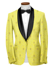 Veste de costume jacquard de fête pour homme, blazer slim fit, jaune souci