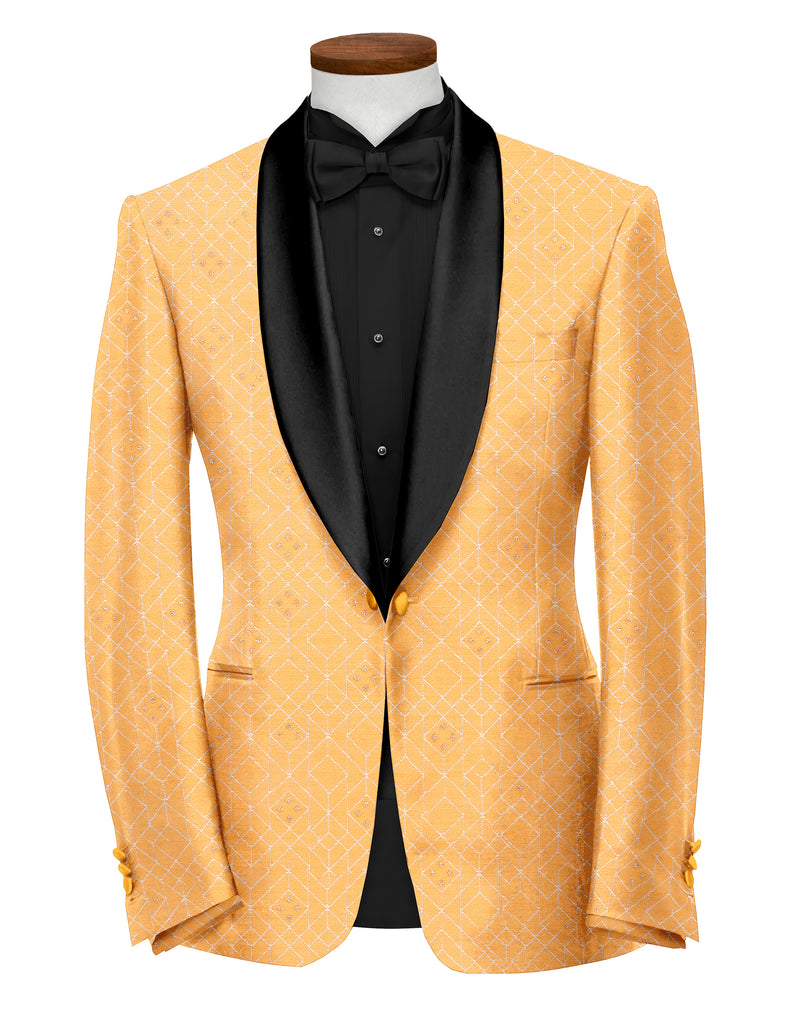 Light Orange Men's Party Jacquard Suit Jacket Slim Fit Blazer