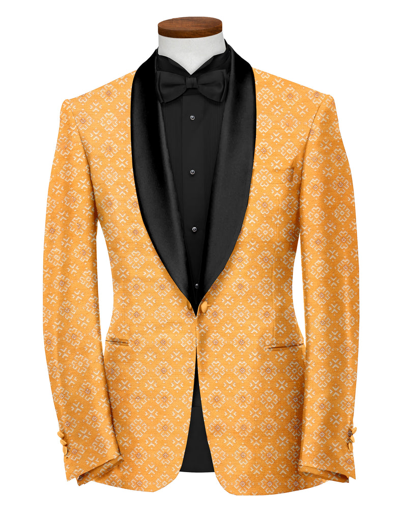 Dusty Orange Men's Party Jacquard Suit Jacket Slim Fit Blazer