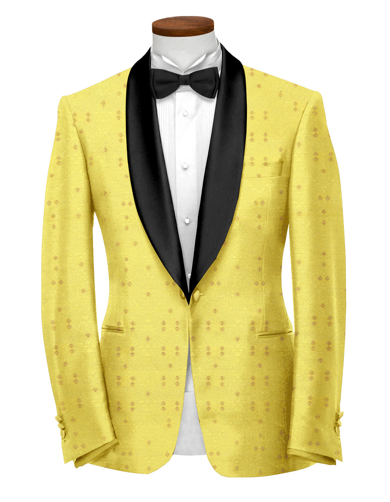 Dull Yellow Men's Party Jacquard Suit Jacket Slim Fit Blazer