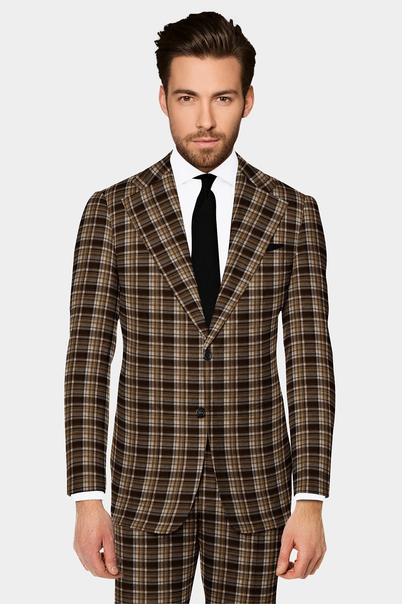 Veste de costume à deux boutons pour homme Coffee Bean, imprimé à carreaux, revers crantés, coupe slim, blazer élégant en rayonne éponge