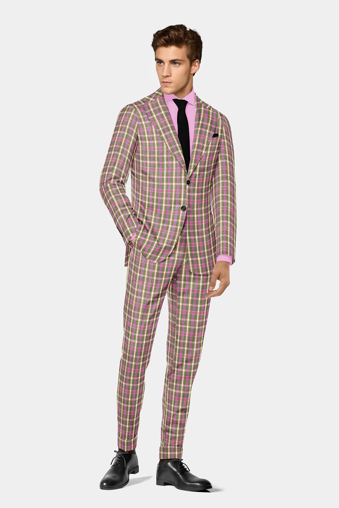 Hazel Green Men's Two Button Dress Party Checks Print Suit Jacket Notched Lapel Slim Fit Terry Rayon Stylish Blazer