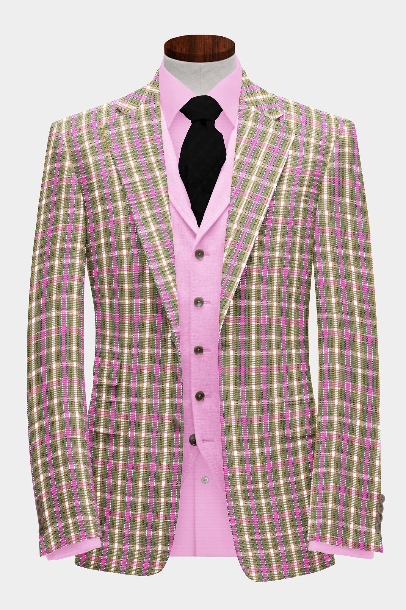 Hazel Green Men's Two Button Dress Party Checks Print Suit Jacket Notched Lapel Slim Fit Terry Rayon Stylish Blazer