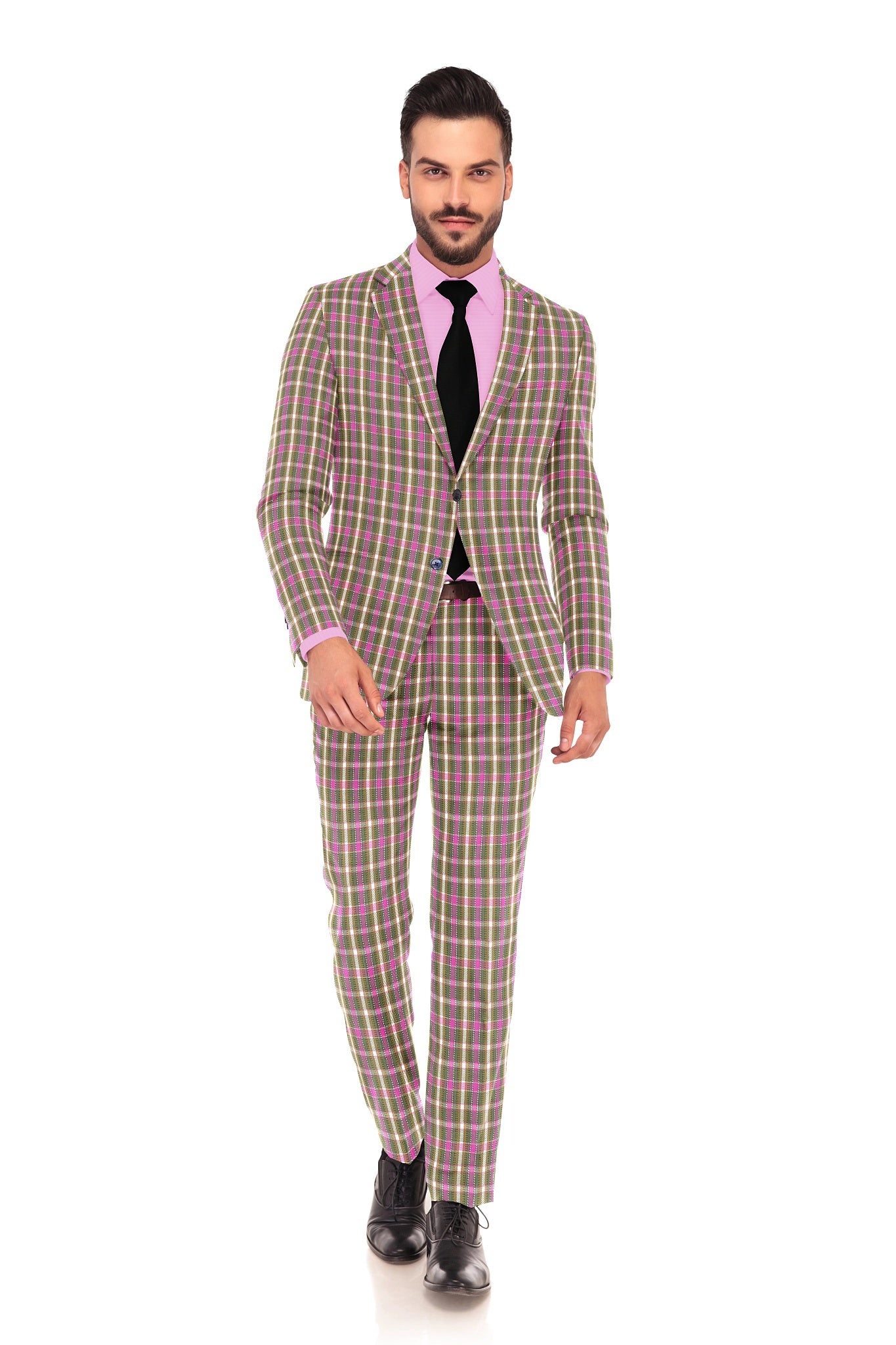 Hazel Green Men's Two Button Dress Party Checks Print Suit Jacket Notched Lapel Slim Fit Terry Rayon Stylish Blazer