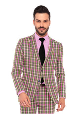 Hazel Green Men's Two Button Dress Party Checks Print Suit Jacket Notched Lapel Slim Fit Terry Rayon Stylish Blazer