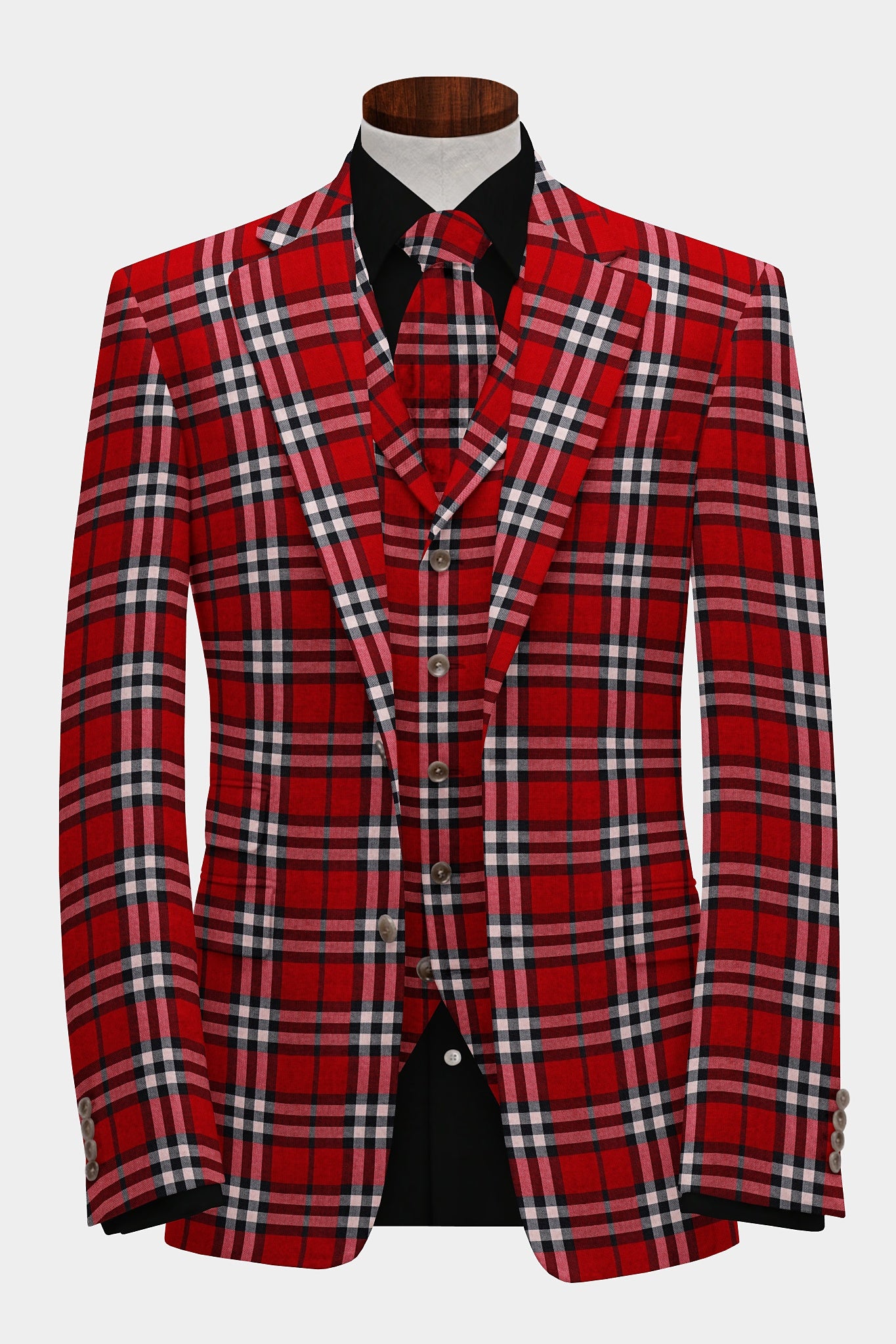 Blood Red Men's Two Button Dress Party Checks Print Suit Jacket Notched Lapel Slim Fit Terry Rayon Stylish Blazer