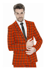 Red Men's Two Button Dress Party Checks Print Suit Jacket Notched Lapel Slim Fit Terry Rayon Stylish Blazer