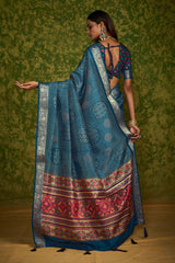 Blue Rasian Silk  Bandhani Printed Saree