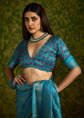 Blue Rasian Silk  Bandhani Printed Saree
