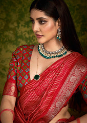 Red Rasian Silk  Bandhani Printed Saree