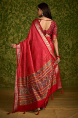 Red Rasian Silk  Bandhani Printed Saree