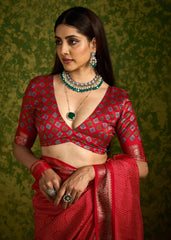 Red Rasian Silk  Bandhani Printed Saree