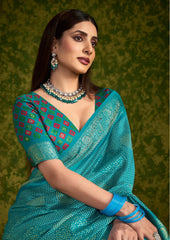Sky Blue Rasian Silk  Bandhani Printed Saree