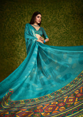 Sky Blue Rasian Silk  Bandhani Printed Saree