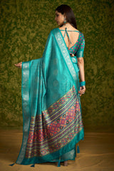 Sky Blue Rasian Silk  Bandhani Printed Saree