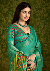 Sea Green Rasian Silk  Bandhani Printed Saree