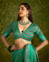 Sea Green Rasian Silk  Bandhani Printed Saree