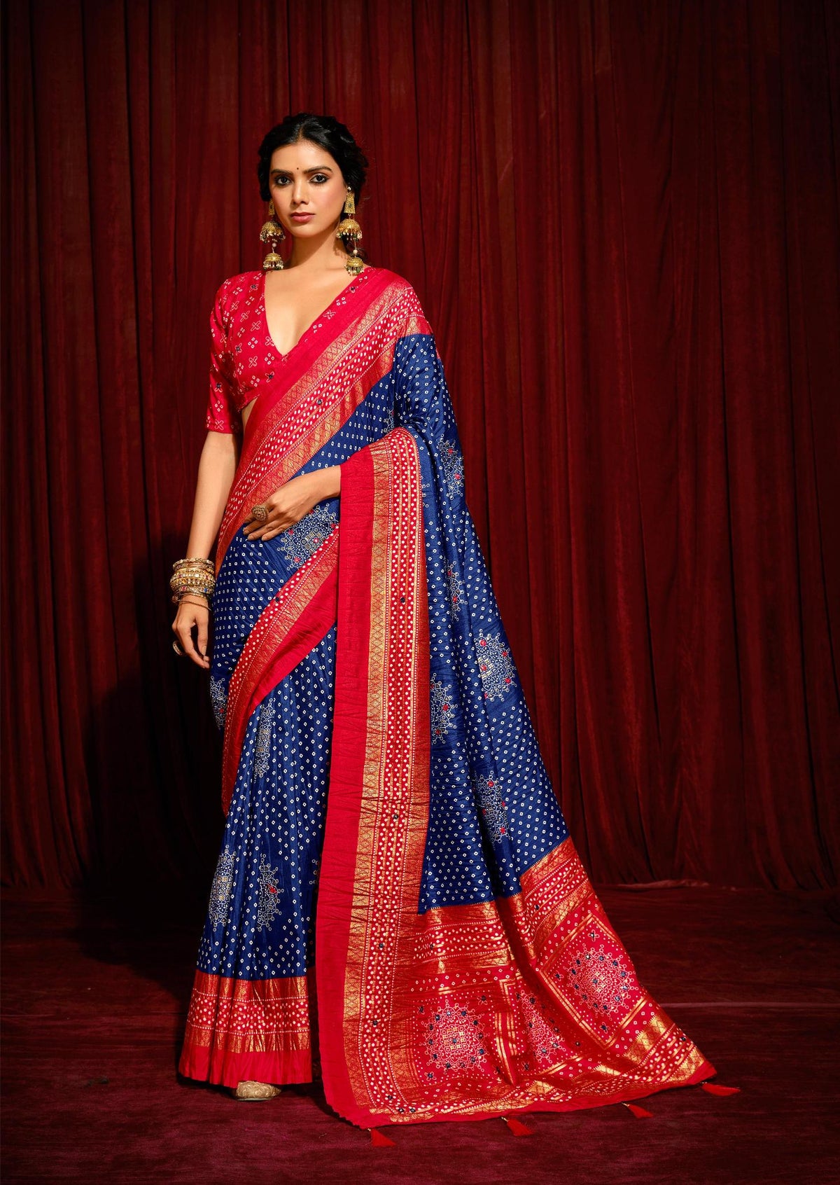 Blue Velvet Tusser Silk  Aari work Saree-CR5005